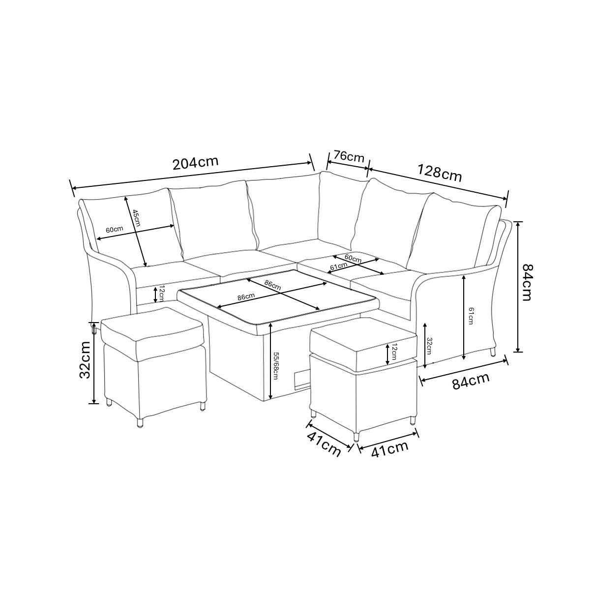 Eton Square Casual Dining Set dimensions